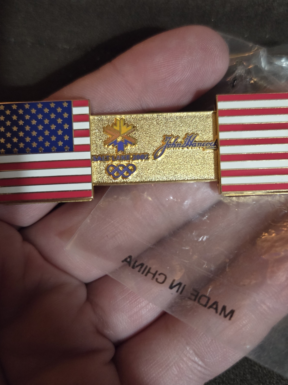 John Hancock 2002 Salt Lake City Olympics USA Flag Pin NWOT